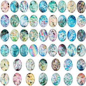 PH PandaHall 50pcs Oval Glass Cabochons Marble Printed Cabochon Dome Tiles 25x18mm Cabochon Beads Flatback Tiles for Photo Pendant Cameo Jewelry Embellishment Decoration Mixed Color