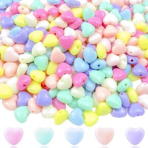 400 Pcs Candy Color Acrylic Heart Beads Colorful Assorted Mix Plastic Pastel Beads Spacer Beads Heart Shape Pony Beads,for DIY Jewelry Craft Making Necklace Rainbow Bracelet
