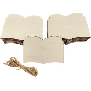 30 Pack 4 Inch Wood Open Book Cutouts Unfinished Wooden Open Book Hanging Ornaments DIY Open Book Craft Gift Tags for Home Party Decoration Craft Project