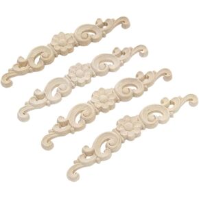Wood Carved Applique,4 Pack,6.3x1.18inch Decorative Wood Trim, Wood Appliques and Furniture Decorative Onlay for Furniture Decor Decal Unpainted Can be Attached to Home Corner Frame,Cabinets