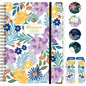 2025 Planner, Weekly and Monthly Planner from January 2025 - December 2025, Notebook Calendar Planner Agenda Planner with Tabs, Inner Pocket, Spiral Binding, Monthly Tab - A5 (6.3" x 8.5") Wildflower