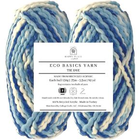 2PK Eco Basics Tie Dye Yarn for Knitting and Crocheting, Multicolor, Recycled Acrylic, Eco-Friendly, Giant Chunky Yarn, Rainbow, Jumbo, Thick Blanket Yarn, Total 300g, 150m (Retro Pink)