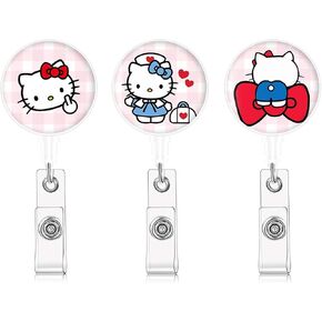 3PCS Cute Retractable Badge Clip Pink Badge Clip Nursing Name Badge Reel Student Badge Reel Badge Clip with Alligator Clip for Office Work Nurse Student Teacher