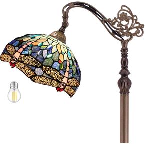 WERFACTORY Tiffany Floor Lamp Blue Stained Glass Dragonfly Arched Lamp 12X18X64 Inches Gooseneck Adjustable Corner Standing Reading Light Decor Bedroom Living Room S631 Series
