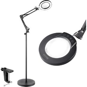 VEVOR Magnifying Floor Lamp -5X Standing Magnifying Glass with Light - 3-in-1 LED 5 Color Modes Height Adjustable Floor Magnifier with Light -Flexible Gooseneck Stepless Dimmable for Reading Craft