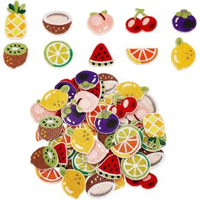 arricraft 60 Pcs Fruit Iron on Patches, Summer Fruit Themed Polyester Embroidered Self Adhesive Patches Watermelon Lemon Pineapple Shapes for Clothing DIY Accessories Clothes Decoration Patches