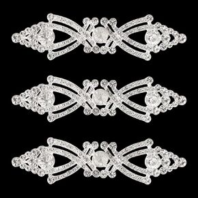 Cloak Clasp Fasteners, 3 Pairs 8CM Sliver Clips with Rhinestone Vintage Cape Sew On Hooks and Eyes Clasps Cardigan Clips for Clothing Sweater Shawl