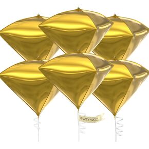 PartyWoo Silver Balloons, 6 pcs Diamond Silver Foil Balloons, 22 inch Giant 4D Foil Balloons and Ribbon, Balloons for Birthday Decorations, Wedding Decorations, Party Decorations (Balloon)