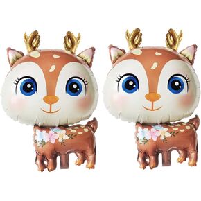 CHIL 2Pcs Deer Balloons Foil Woodland Deer Shaped Animal Balloons Cartoon Animal Deer Wildlife Balloons for Jungle Safari Themed Kids Birthday Party Decorations