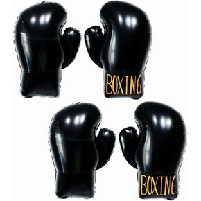 4Pcs 26 Inch Boxing Glove Balloons/Boxing Match Decorations/Fitness Wrestle Pugilist Boxing Platform Party Decorations for Boys Men Birthday Party Supplies/Fight Sports Theme Boxer Party Decor (Black)