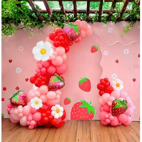Strawberry balloon garland arch kit 130pcs Red Pink with Strawberry and Daisy mylar balloon for girl baby shower berryfirst 1st birthday Two sweet groovy theme Birthday decorations