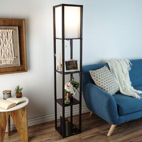 Lavish Home Floor Lamp – Etagere Style Standing Light with 3 Tiers of Storage Shelving for Accent Décor Organization – Display Shelf Lighting (Brown)