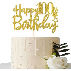 Gold Glitter Happy 100th Birthday Cake Topper - 100 Sign Cake Topper - Cheers to 100 Years Party Supplies - 100th Birthday Party Decoration