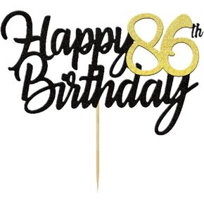 Happy 86th Birthday Cake Toppers Glitter 86th Anniversary Cake Topper 86 Years Loved Bday Decorations 86 Gold Birthday Cake Decorations Eighty-six Party Supplies for Women Men(Black Gold)