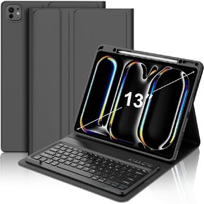 JADEMALL Keyboard Case for iPad Pro 13 inch (M4) 7th Generation 2024, Wireless Bluetooth, 7 Colors Backlit Detachable Keyboard with Pencil Holder, Sleep/Wake Synthetic Leather Folio, Grass Green