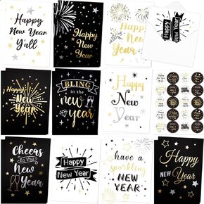 ceiba tree 20PCS Happy New Year Cards Gold Foil New Years Eve Greeting Card for Office Business School