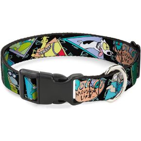 Buckle-Down Dog Collar Plastic Clip Rockos Modern Life Character Portraits Triangles Black Blue 11 to 17 Inches 1.0 Inch Wide