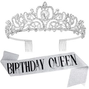 Velscrun Birthday Tiaras for Women, Birthday Crowns for Women, Birthday Girl Sash for Women, Happy Birthday Queen Sash, Black Princess Crowns for Women, Happy Birthday Decorations for Women