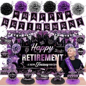 20pcs Retirement Party Decorations for Women Men Colorful Happy Retirement Banner Table Honeycomb Centerpiece Retirement Swirls Pompoms Retired Sash Going Away Farewell Retirement Party Supplies