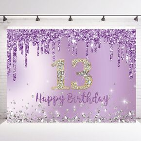INRUI Purple Happy 15th Birthday Photography Background Girls Sweet Fifteen Years Old Birthday Party Decorations Backdrop 7x5FT