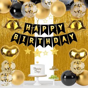 زينة حفلات أعياد الميلاد من LovesTown، لافتة عيد ميلاد سعيد، بالونات قصاصات ذهبية وردية اللون، ستارة متدلية على شكل دوامات للفتيات والنساء وحفلات أعياد الميلاد