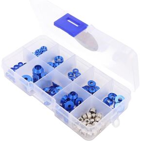 RC Bolt Washer Kit RC Washer Lightweight Compact 125pcs CNC Machined Aluminum Alloy RC Car Anodized for 1/8 RC Car (Blue)