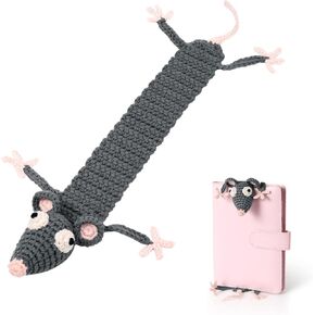Crochet Bookmark, Grey Mouse Knitted Animal Bookmarks Handmade Cute Personalized Crochet Bookmark Kit for Birthday Christmas Gift Girl Teacher Reader Book Lover