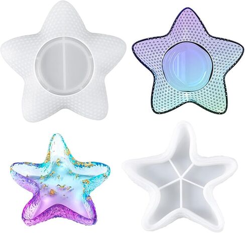 2 قطعة صينية نجم البحر قالب سيليكون قالب صينية المجوهرات قالب حامل شمعة راتنجات الايبوكسي قالب صينية قالب المحيط موضوع ديكور المنزل عرض الحلي حاوية تخزين قالب الطبق للأسمنت الخرساني الإبداعي in Kuwait