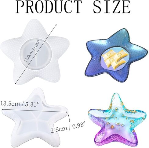 2 قطعة صينية نجم البحر قالب سيليكون قالب صينية المجوهرات قالب حامل شمعة راتنجات الايبوكسي قالب صينية قالب المحيط موضوع ديكور المنزل عرض الحلي حاوية تخزين قالب الطبق للأسمنت الخرساني الإبداعي in Kuwait
