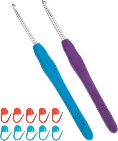 Ryhiac Crochet Hook Ergonomic Handle for Arthritic Hands, Extra Long  Knitting Needles for Beginners and Crocheting Yarn (9mm+10mm(US M N)) in Kuwait