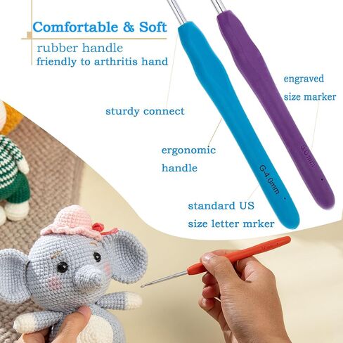 Ryhiac Crochet Hook Ergonomic Handle for Arthritic Hands, Extra Long  Knitting Needles for Beginners and Crocheting Yarn (9mm+10mm(US M N)) in Kuwait