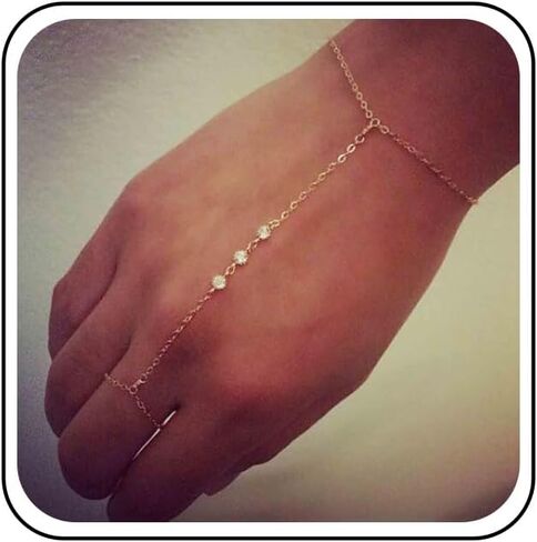 Yheakne Boho البنصر سوار الذهب حجر الراين الرقيق سلسلة سوار خمر الطبقات شرابة سوار تخصيص سلسلة اليد مجوهرات للنساء والفتيات الهدايا (نمط 1) in Kuwait