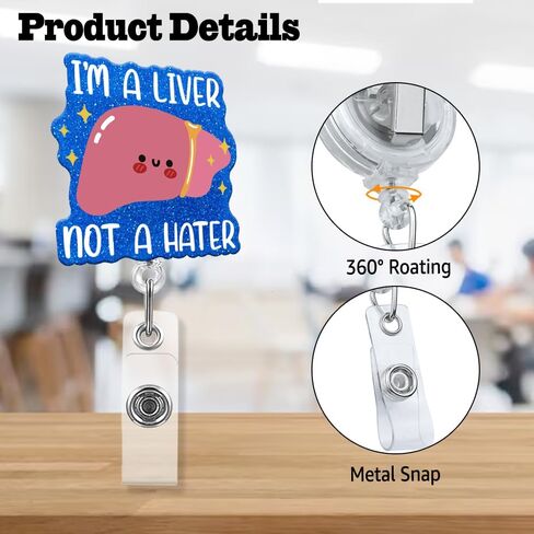 أنا كبد وليس كارهًا بكرة شارة لامعة قابلة للسحب مع مشبك التمساح، هدية حامل شارة عيد الميلاد المضحكة لطبيب الكبد وأخصائي أمراض الجهاز الهضمي والطبيب والممرضة والتمريض والعمل المكتبي الطبي in Kuwait