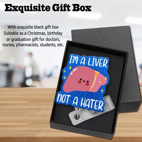أنا كبد وليس كارهًا بكرة شارة لامعة قابلة للسحب مع مشبك التمساح، هدية حامل شارة عيد الميلاد المضحكة لطبيب الكبد وأخصائي أمراض الجهاز الهضمي والطبيب والممرضة والتمريض والعمل المكتبي الطبي in Kuwait