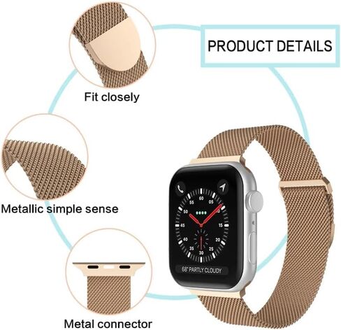 تتوافق أحزمة ساعة AXTECHS Milanese Loop Style مع أحزمة ساعات Apple بمقاسات 38 مم 40 مم 41 مم 42 مم 44 مم 45 مم 49 مم iWatch Series 9 8 7 6 5 4 3 2 1 SE Ultra Ultra 2، وهي مصنوعة من الفولاذ المقاوم للصدأ للرجال والنساء. in Kuwait