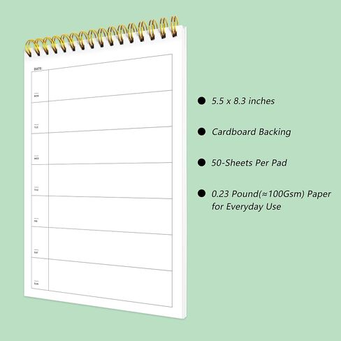 Weekly Planner ，5 X 8.25 inches - Undated Daily to-Do List Notepad, Spiral Bound,100gsm Paper,50 Sheets,Ideal for Men, Women, School, and Home，White in Saudi Arabia