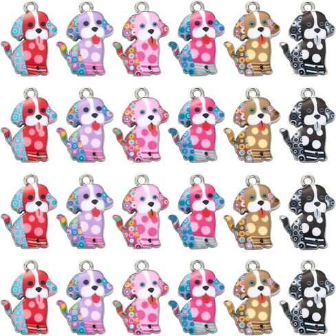 DanLingJewelry 30Pcs 6 Styles Alloy Cute Dog Charms Printing Happy Dog Charms Enamel Animal Pet Dog Charms for DIY Keychain Necklace Making in Kuwait