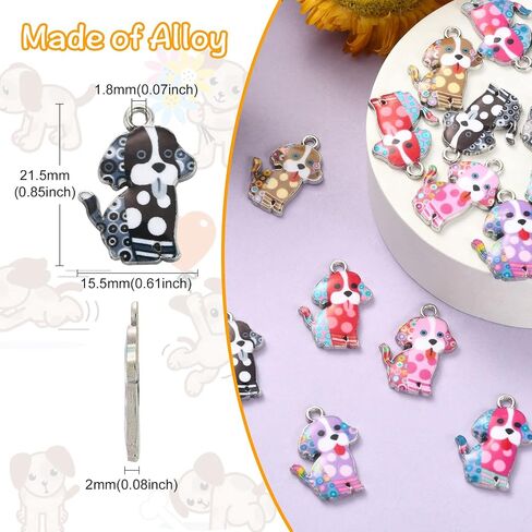DanLingJewelry 30Pcs 6 Styles Alloy Cute Dog Charms Printing Happy Dog Charms Enamel Animal Pet Dog Charms for DIY Keychain Necklace Making in Kuwait