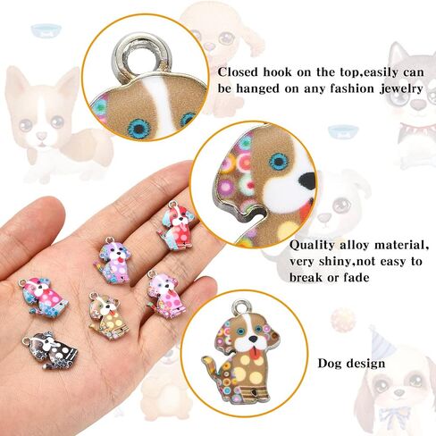 DanLingJewelry 30Pcs 6 Styles Alloy Cute Dog Charms Printing Happy Dog Charms Enamel Animal Pet Dog Charms for DIY Keychain Necklace Making in Kuwait