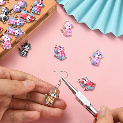 DanLingJewelry 30Pcs 6 Styles Alloy Cute Dog Charms Printing Happy Dog Charms Enamel Animal Pet Dog Charms for DIY Keychain Necklace Making in Kuwait
