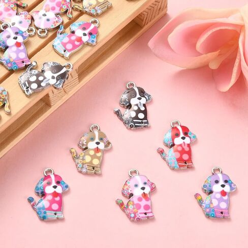 DanLingJewelry 30Pcs 6 Styles Alloy Cute Dog Charms Printing Happy Dog Charms Enamel Animal Pet Dog Charms for DIY Keychain Necklace Making in Kuwait