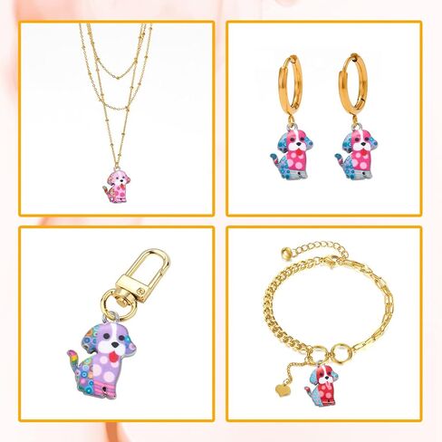 DanLingJewelry 30Pcs 6 Styles Alloy Cute Dog Charms Printing Happy Dog Charms Enamel Animal Pet Dog Charms for DIY Keychain Necklace Making in Kuwait