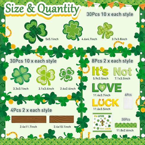 102 قطعة من لوحة الإعلانات المسيحية لعيد القديس باتريك، مجموعة شامروك وصليب الله، علامات اسم الحب وليس الحظ لعيد القديس باتريك، الإيمان الديني، مدرسة الأحد، سبورة الكنيسة، ديكور الحائط in Kuwait