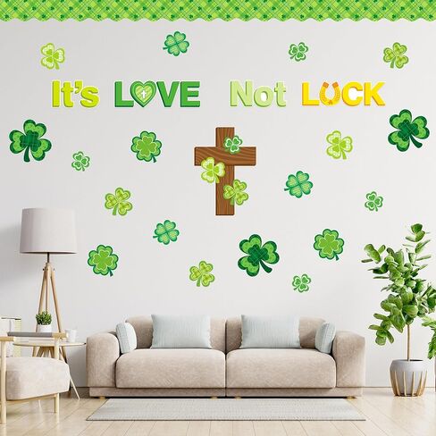 102 قطعة من لوحة الإعلانات المسيحية لعيد القديس باتريك، مجموعة شامروك وصليب الله، علامات اسم الحب وليس الحظ لعيد القديس باتريك، الإيمان الديني، مدرسة الأحد، سبورة الكنيسة، ديكور الحائط in Kuwait