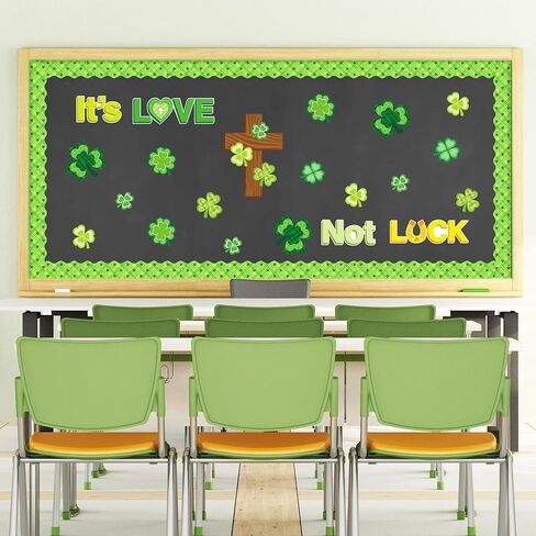 102 قطعة من لوحة الإعلانات المسيحية لعيد القديس باتريك، مجموعة شامروك وصليب الله، علامات اسم الحب وليس الحظ لعيد القديس باتريك، الإيمان الديني، مدرسة الأحد، سبورة الكنيسة، ديكور الحائط in Kuwait