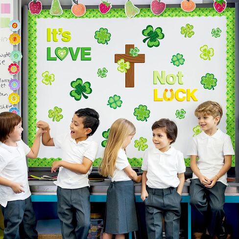 102 قطعة من لوحة الإعلانات المسيحية لعيد القديس باتريك، مجموعة شامروك وصليب الله، علامات اسم الحب وليس الحظ لعيد القديس باتريك، الإيمان الديني، مدرسة الأحد، سبورة الكنيسة، ديكور الحائط in Kuwait