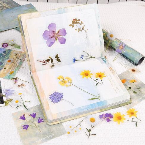 120 Pcs Vintage Floral Stickers PET Waterproof Flower Stickers for Scrapbooking, Transparent Self Adhesive Flower Sticker for Scrapbooking Envelopes Wrapped Gifts Arts in Saudi Arabia