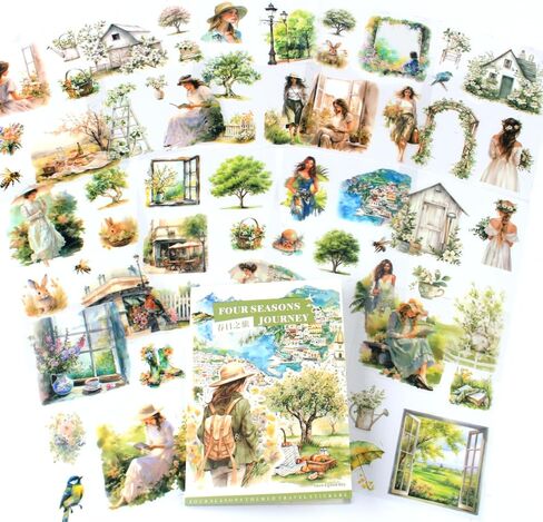 Spring Landscape Pre-Cut Journal Sticker Book for Junk Journaling, Transparent PET Stickers for Scrapbook Supplies, Scrapbooking, Collage, Planners, Bujo, 20 Sheets in Saudi Arabia