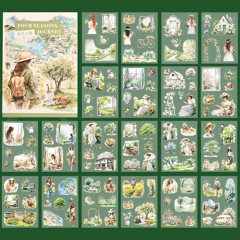 Spring Landscape Pre-Cut Journal Sticker Book for Junk Journaling, Transparent PET Stickers for Scrapbook Supplies, Scrapbooking, Collage, Planners, Bujo, 20 Sheets in Saudi Arabia