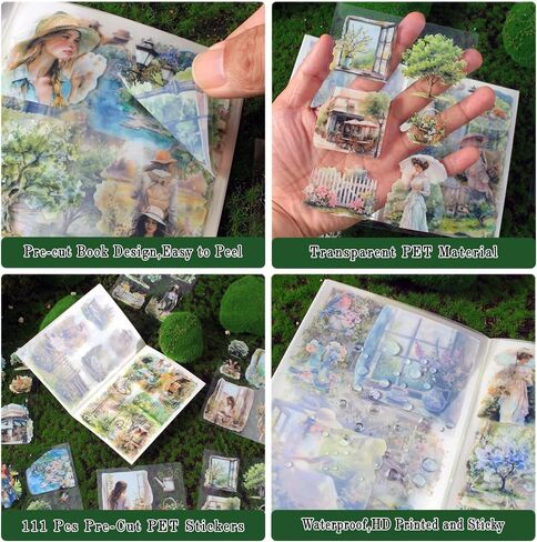 Spring Landscape Pre-Cut Journal Sticker Book for Junk Journaling, Transparent PET Stickers for Scrapbook Supplies, Scrapbooking, Collage, Planners, Bujo, 20 Sheets in Saudi Arabia